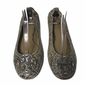 Tory Burch Reva Ballet Flats Shoes Brown Snake